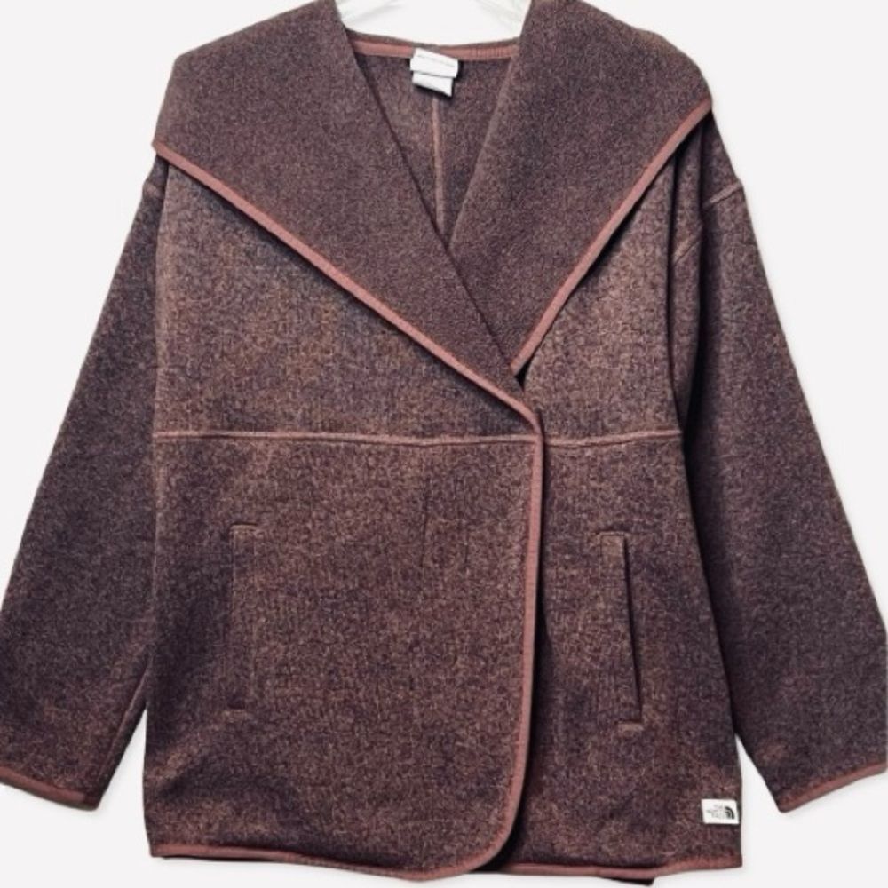 The North Face Crescent Oversized Wrap Hoodie Brown Heather Jacket Sweater SZ L - Picture 2 of 15